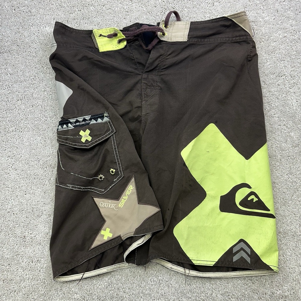 Vintage Y2K Quiksilver Boardshorts Brown Green Mens Size 32
